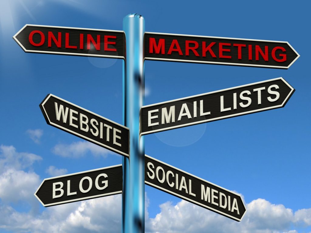 marketing-signpost-showing-blogs-websites-social-media-and-email-list